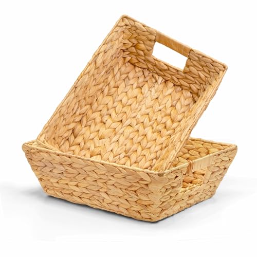 M4DECOR Set of 2 Snack Baskets, Wicker Snack Basket Organizer for Office, Small Wicker Baskets with Handles, (2 Medium Basket)