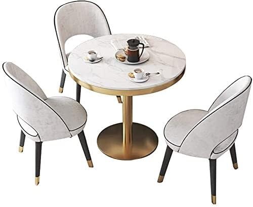 Light Luxury Round Marble Table & 3 Flannel Chairs Set, Small Dining for Office, Reception Room, Café, and Home, Adjustable 50/60/70cm - Elegant Comfortable Design