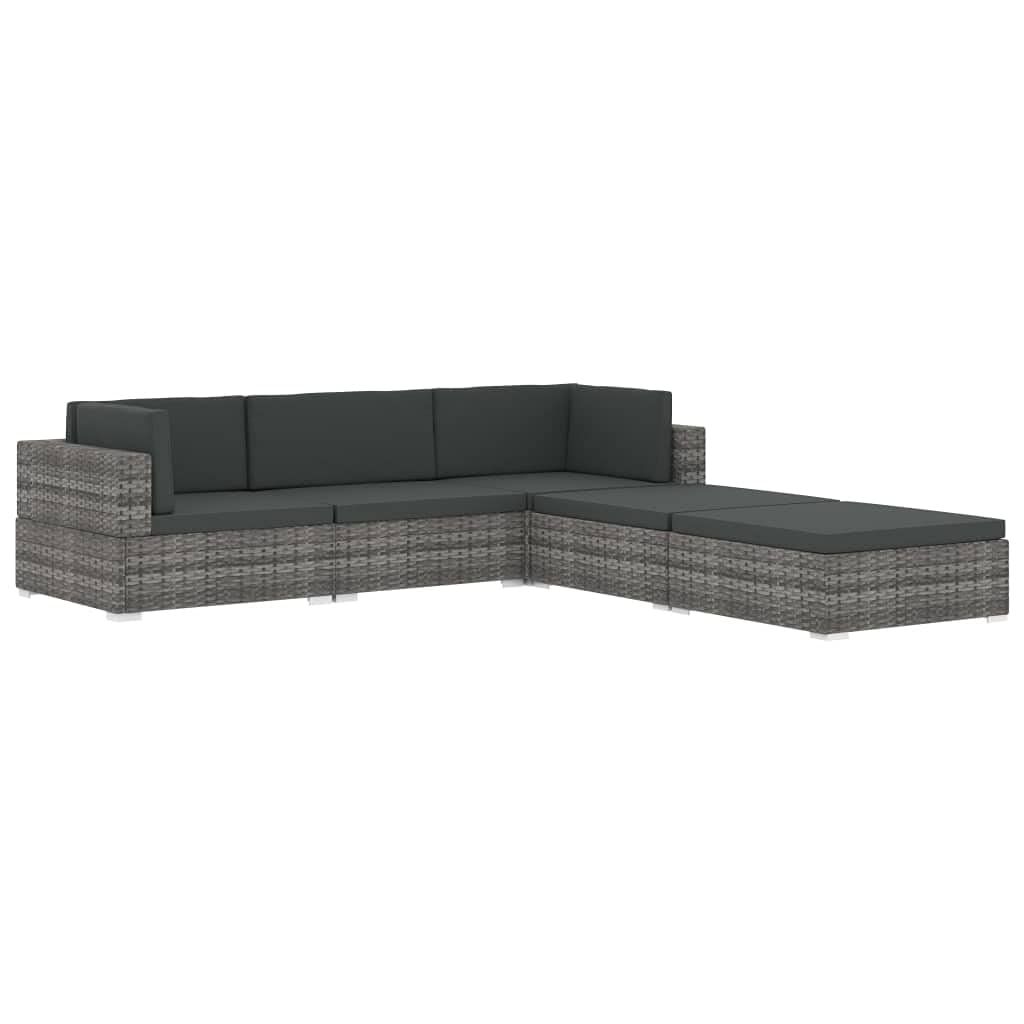 Repose-pied d'extérieur en résine tressée Gris, Modulaire et Confortable avec Coussin Épais Amovible, pour Salon de Jardin, Terrasse, Balcon - Résistant aux Intempéries et Facile à Nettoyer