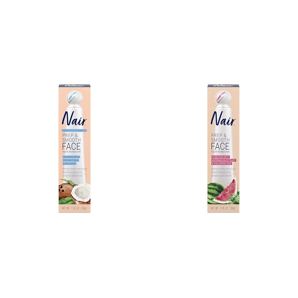 NAIR Prep & Smooth Face Exfoliating Facial Hair Remover Bundle with Collagen and Hyaluronic Acid, 1.76 oz