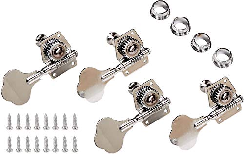 YMC Chrome-Tuning-Peg-Bass-4Cloverleaf 4 Pieces R Vintage Open Bass Tuners Machine Heads Knobs Chrome