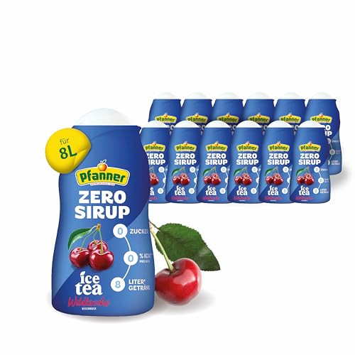 Pfanner Zero Sirup Ice Tea Wildkirsche (12 x 57 ml) – Zuckerfreier Getränkesirup für 12 x 8 L Eistee – kalorienfrei & ohne Zucker – Pfanner Eistee Geschmack 1