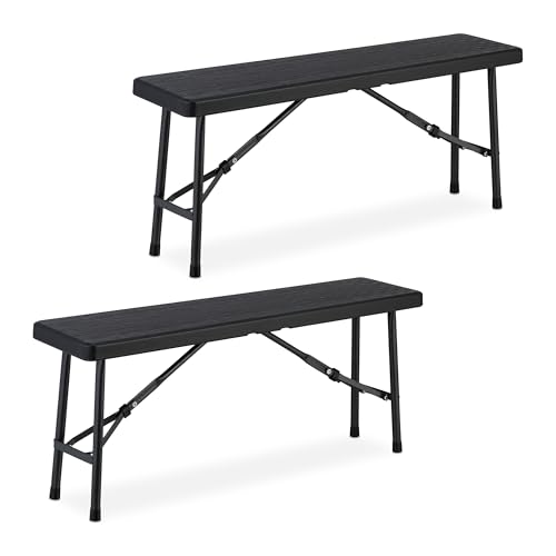 Relaxdays Bierbank 2er Set, klappbar, Kunststoff, Stahl, Campingbank, Balkon & Garten, HxBxT: 42 x 100 x 25 cm, schwarz