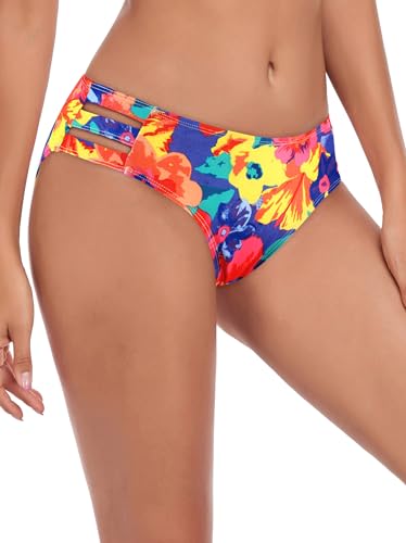 Ocean Blues Women's Colorful Floral Bikini Bottom Full Coverage Swim Bottom Size Small