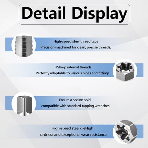Otoolling NPT Tap and Die Set, 14 Pcs 1/8\" to 1\" Pipe Threading Cutting Tool Rethreading High-Speed Steel Taper Taps and Carbon Steel Hex Dies with Storage Case for Thread Repair and Cutting