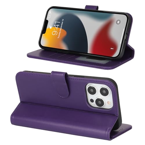Image of for iPhone 13 Pro Case Wallet with Card Holder,for iPhone 13 Pro Wallet Case for Women Men,PU Leather Shockproof Magnetic Buckle Stand Flip Phone Case-Purple