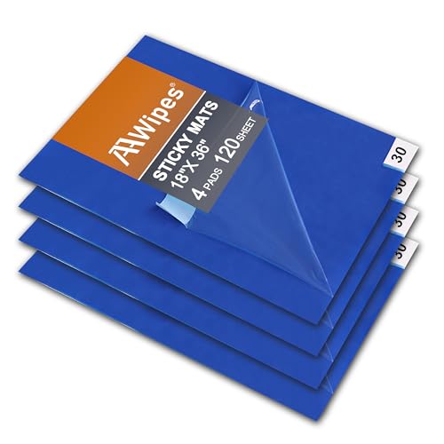 AAwipes Sticky Mat Tacky Pads Adhesive 18" x 36" 4 Packs, 30 Sheets/Packs, 120 Sheets Total Blue Cleanroom Floor Mats for Laboratory Construction Hospital Shoes