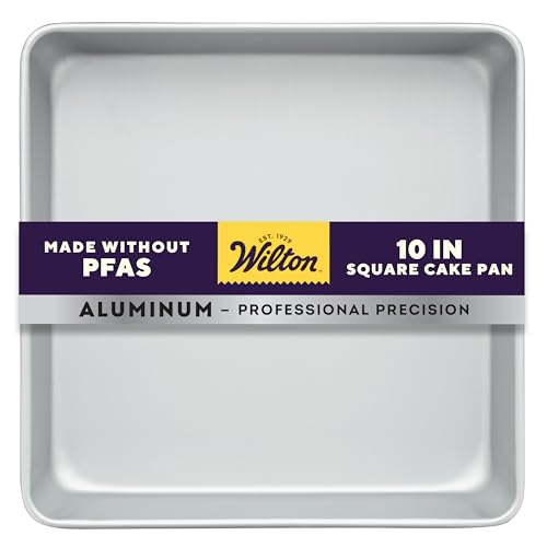 Wilton 10 x 2 Inch Square Cake Pan, Even Heating Aluminum Bakeware, Made Without PFAS, Packaging May...