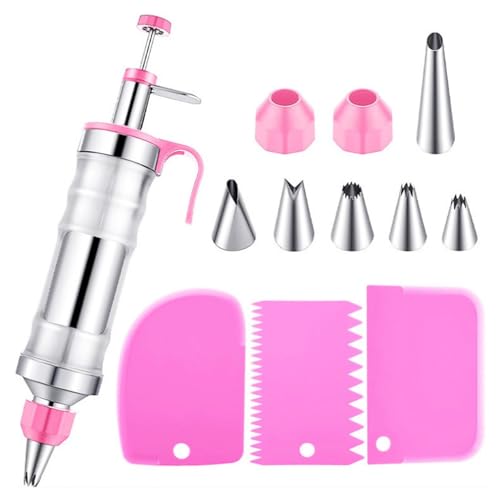 1 pistola de manga pastelera de acero inoxidable, 6 boquillas, 2 convertidores, juego de jeringas for decorar postres, herramientas Boquillas para manga pastelera(Rose)