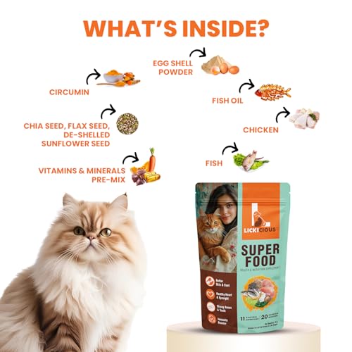 Image of LICKICIOUS Cat Super Food Topper 70g | Powdered Cat Dry Food Supplement | with Taurine, Fish Oil, Chicken, Spirulina & Flaxseeds | Shiny Coat, Healthy Heart, Eyesight, Immunity, Teeth, Strong Bones