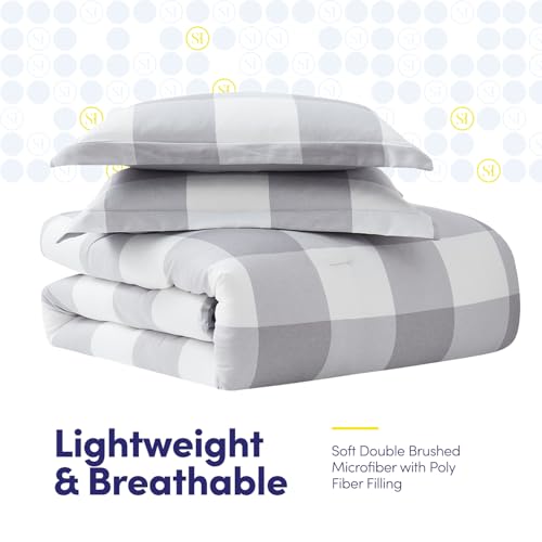 7 Piece Comforter Set Bag Solid Color All Season Soft Down Alternative Blanket & Luxurious Microfiber Bed Sheets, Twin, Checkered Box