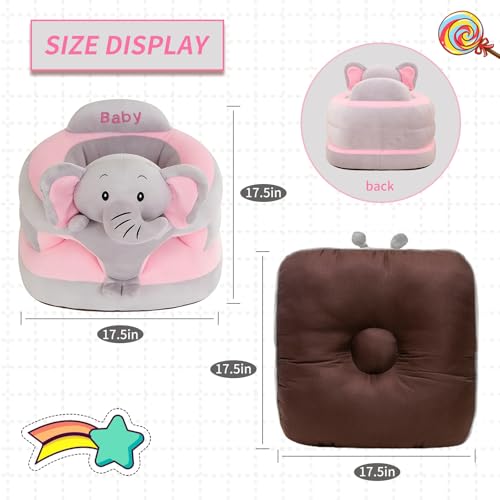 Image of Baby Support Seat, Cute Baby Sofa Chair for Sitting Up, Comfy Plush Infant Seats (Gray Elephant, W17.5 x H17.5)