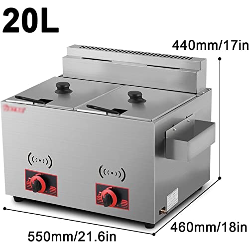 Gasfritteuse, Doppeltanks, 12 l, kommerzielle Fritteuse, Edelstahl-Arbeitsplatte, Ölfritteuse mit Körben und Deckeln, Küchenfritteuse für Pommes Frites, Restaurant, Supermarkt, schnell – Bild 3