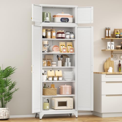 Image of Polup Kitchen Pantry Cabinet, 90 inch Tall Metal Storage Cabinet, Food Pantry cabinets with Doors and Shelves, Steel Cabinets for Living Room, Dining, White,16 inch D x 32 inch W x 90 inch H, Assembly Required