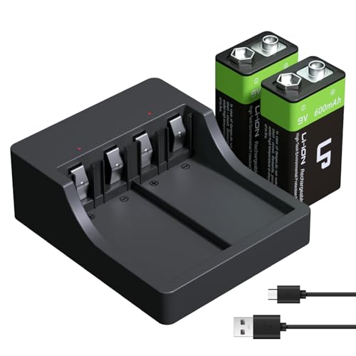 LP 9V Rechargeable Batteries with Charging Station - 2 Pack 600mah Long Lasting 9 Volt Lion...