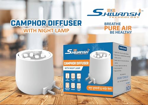Image of SHIVANSH TECHNOLOGY Electric Kapoor Dani & Diffuser for Home | Home Fragrance Accessories | Puja Camphor Machine with Night Lamp | Aroma Oil, Camphor & Incense Burner | Bakhoor Dani (Green Light)