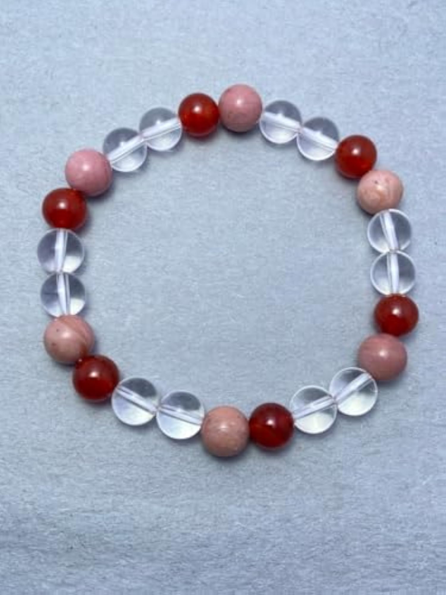 Natural Rhodonite, Crystal & Onyx Stretchable Bracelet, Unisex
