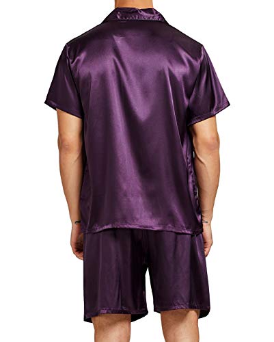 Sanraflic® Men's Satin Pajamas Short Button-Down Pj Set Sleepwear Loungewear