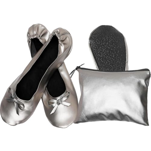 Image of Foldable Flats for Women, Foldable Ballet Flats Shoes for Purse, Portable Roll Up Shoes with Zipper Pouch, Stylish Comfortable & Non-Slip Portable Women Flat for Weddings, Office, Travel