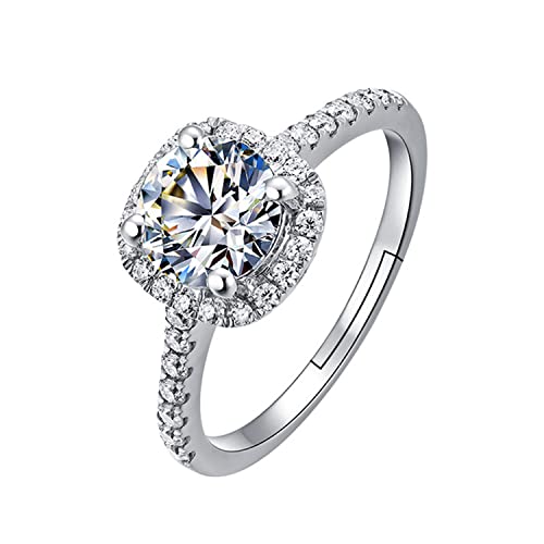 Romlibr Classic 4 Claw Silver Rings For Women Knuckle Rings Circle 4 Claw Zircon Silver Plated Vintage Rings Love Rhinestone Silver Rings For Women Girl Teens Gift (Silver1) #TOP6