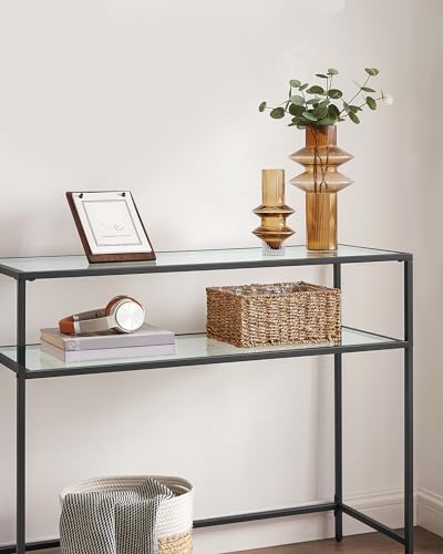 Image of VASAGLE 39.4 Inchs Console Sofa Table, Tempered Glass, 2 Shelves