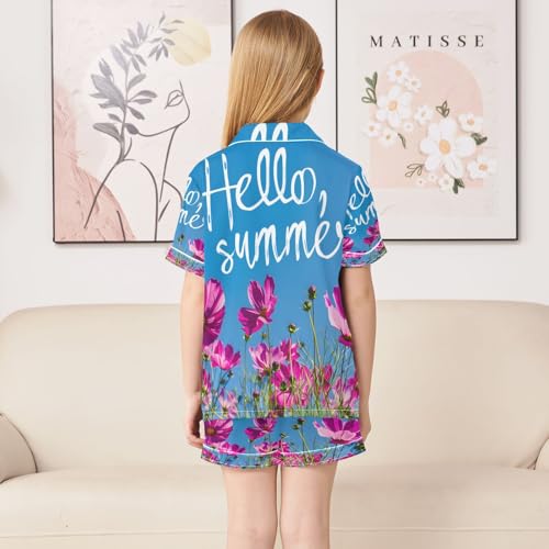 senya Pajama Sets Silky Button Down Nightwear Sleepwear Size 5-14 Years Pink and Purple Flowers4