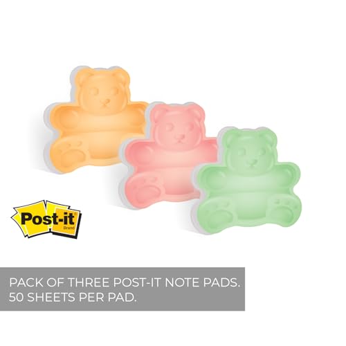 Image of Multicolor Gummy Bear Sticky Note Assortment / 4 inch Repositionable Candy Snack Themed Sticky Note Pads /Set of 3 Funny Food Designs /Made in The USA