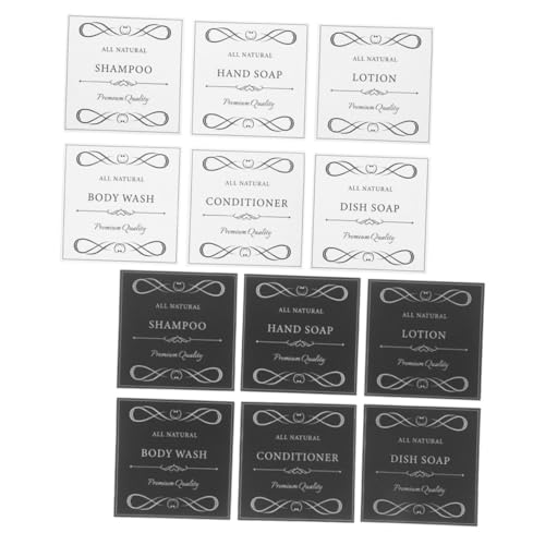 WOONEKY 12pcs Waterproof Self Adhesive Labels for Bathroom and Kitchen Organization Ideal for Shampoo Conditioner and Lotion Bottles and Floral Design