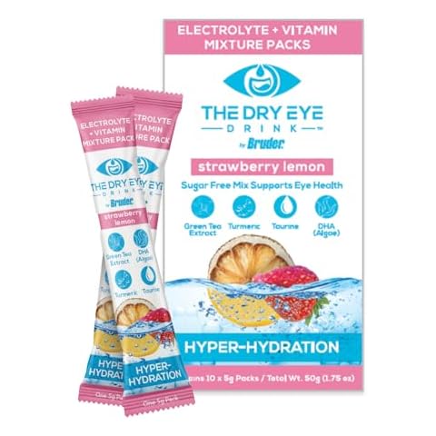 The Dry Eye Drink l Ultimate Hydration for Dry Eyes l Sugar-Free Electrolyte Powder Packets l Blended with Vitamins, Green Tea, Turmeric, Taurine, and DHA l 5g x 10 Packets (Strawberry Lemon) Cover