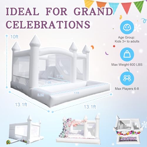 13FT White Bounce House with Slide& Ball Pit for Adults,Commercial PVC Large Inflatable Bounce House Castle Outdoor with 950W Powerul Blower,Wedding Birthday Party Decorations 13x13x10FT - Image 3