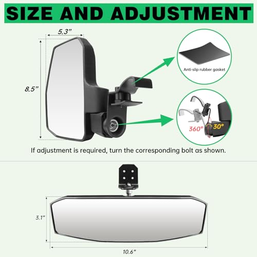 Image of UTV Side Mirrors + Center Rearview Mirror Kit,Compatible with Polaris Ranger 1000 900 570(The Center Mirror is Only Suitable for Models with Drop-Down Mounting Holes,Not Compatible with Full-Door)
