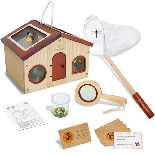 Kids Explorer Kit & Bug Catcher for Kids, Outdoor Toys with Large Portable Wooden Bug Habitat, Butterfly Net, Magnifier, Observation Cup, 15 Insect Cards for Toddler 3-8 Year Old Boy Gift