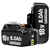 2X 18V 8.0Ah/8000mAh Ersatzakku für makita BL1860B BL1850B BL1860 BL1840 BL1830 BL1860B BL1815 BL1835 BL1860B BL1850B BL1845 BL1850 BL1890 BL1415 BL1430 BL1440 194205-3 LXT-400 with LED Werkzeugakku