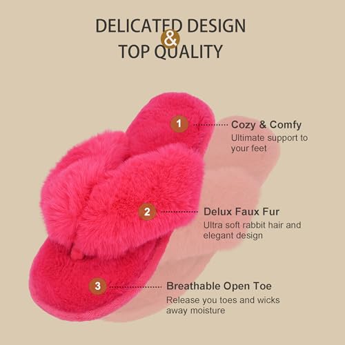 Onmygogo Plush Indoor Flip Flop Thong Slippers for Women Open Toe, Fuzzy Faux Fur Spa House Slippers3