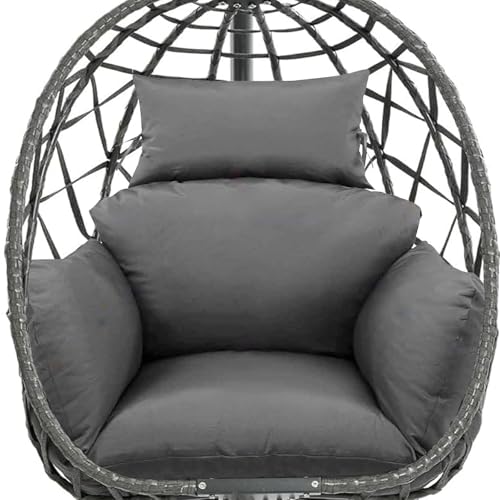 CTLAMK Egg Chair Cushion Replacement, Waterproof Thicken Hanging Egg Swing Chair Cushion for Outdoor Furniture, Wicker Rattan Hammock Basket Cushion with Headrest Pillow 47x31.5x4.7 inch, Grey