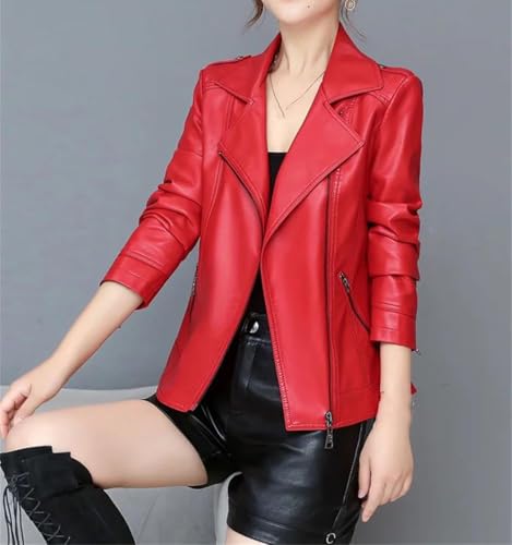 Women Sheepskin Leather Moto Jacket Long Sleeve Short Zipper Coat Winter Casual Biker Outerwear4