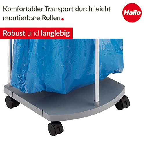 Hailo ProfiLine MSS XXXL Mülltrennsystem inkl. Rollen für 120 L Müllsäcke | Aluminiumgestell mit Klemmring | Müllsackständer mit Clip-System erweiterbar | Kunststoff-Bodenplatte | grau - Image 4
