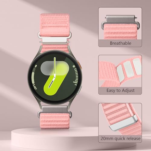 Image of 20mm Nylon Band for Samsung Galaxy Watch 7 /6 /5 /4 /FE 40mm 44mm /Classic 47mm | Galaxy Watch 4 classic Bands 47mm 43mm 46mm 42mm /5 pro 45mm /active 2,Fabric Wristband Sport Loop Correa Strap for Women Men