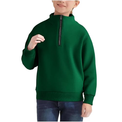Boys Half Zipper Sweatshirts Cute Trendy Fall Pullover Tops for Youth Long Sleeve Sweater Workout School Sport Clothes Green3