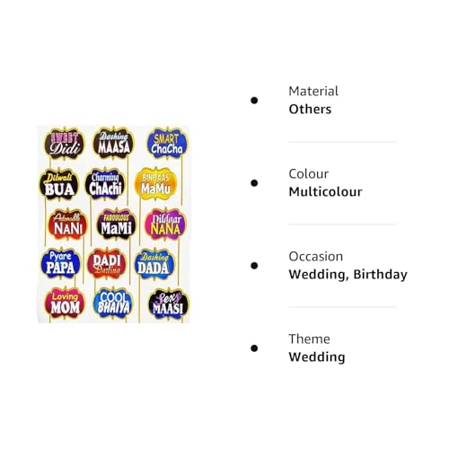Image of Rozi Decoration 825 Family Party Photo Props Relationship and Family Get Together Special Wedding Birthday (Multicolor) - Set of 15