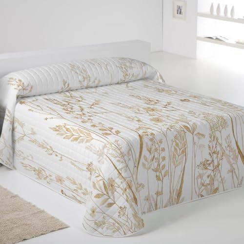 NATURALS ICEHOME - Colcha Bouti Estampada o Lisa para Verano y Entretiempo - Microfibra Extra Suave - Acolchado a Rombos - Cubrecama Reversible (Moved Grass, Cama 135)