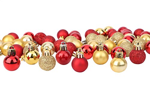 Toyland® - Set mit 64 Mini-Weihnachtskugeln, 32 rot, 32 Gold, 2,5 cm (25 mm)