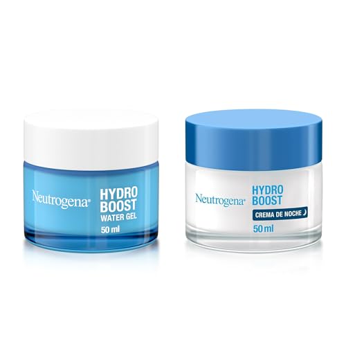 Neutrogena Hydro Boost Rutina de Hidratación Facial con Gel de Agua (50 ml) y Crema de Noche (50 ml), set 2x crema hidratante facial para 24 h de hidratación y regeneración con Ácido Hialurónico