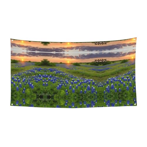 MINDBBDFJ Texas Bluebonnets Scenery Print Banners And Signs For Outdoor/Indoor,Personalized Banner Customizable Parties Halloween Banner (180x90cm)