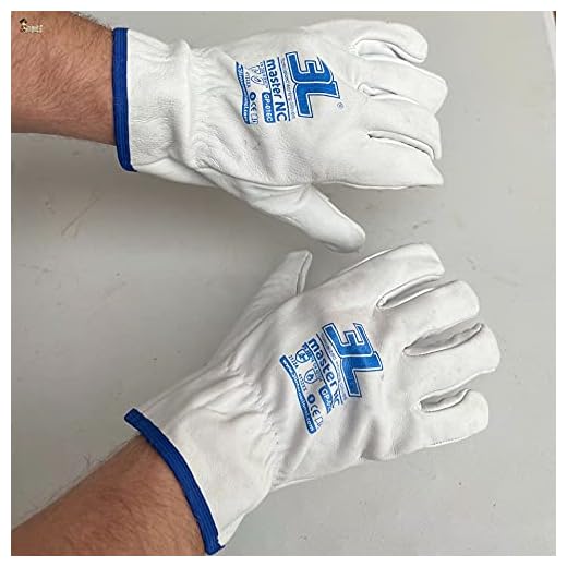 BricoLoco Guantes trabajo piel cuero vacuno. 1 par. Talla 9. Par de guantes jardín, jardinería, construcción, conductor. Blanco ribete azul. CE CAT II. (Talla 9, 1)