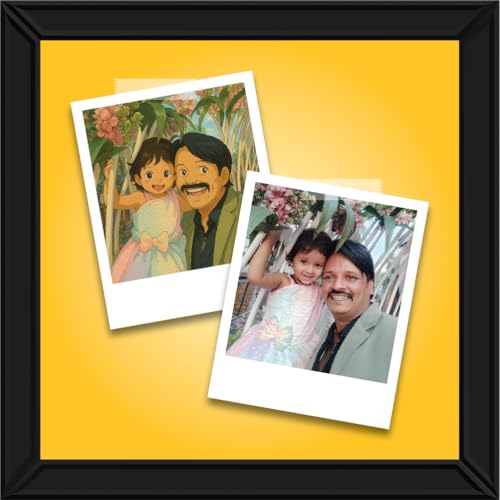 Image of Mad Masters Wood Wall Mount Customizable Personalised Ghibli Style Square Photo Frame, 12 X 12 Inches, Personalised Art Print, Multicolor