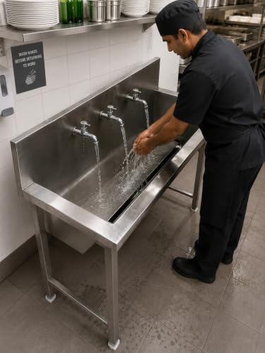 Image of 3-Tap Stainless Steel Hand Wash Sink Station with Steel Taps-Commercial Utility Sink with Soap Bottle Holder for Restaurants