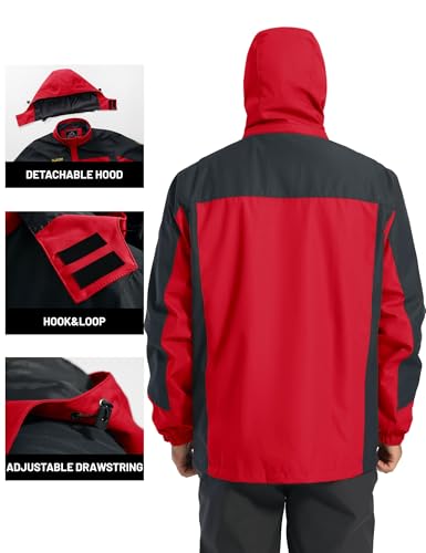TACVASEN Regenjacke Herren Wasserdicht Atmungsaktiv Outdoorjacke Übergangsjacke Leicht Winterjacke Wasserabweisend Angeljacke Softshell Arbeitsjacke Winddicht Trekkingjacke(XXL, Rot)