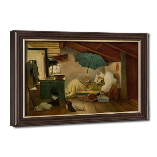Toile Carl Spitzweg The Poor Poet, décoration murale 61x91,4 cm idéale pour coin lecture et bureau