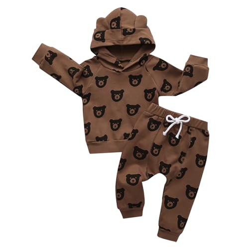 Image of Toddler Baby Boy Clothes Infant Long Sleeve Bear Print Tops + Pants Sweatsuit Outfits